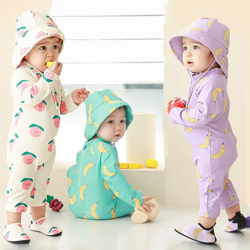 

Baby Girl Boy Swimwear With Cap Sets Surfing Wear Shark Swimming Suit Infant Toddler Kids Children Sunscreen Beach Bathing Suit