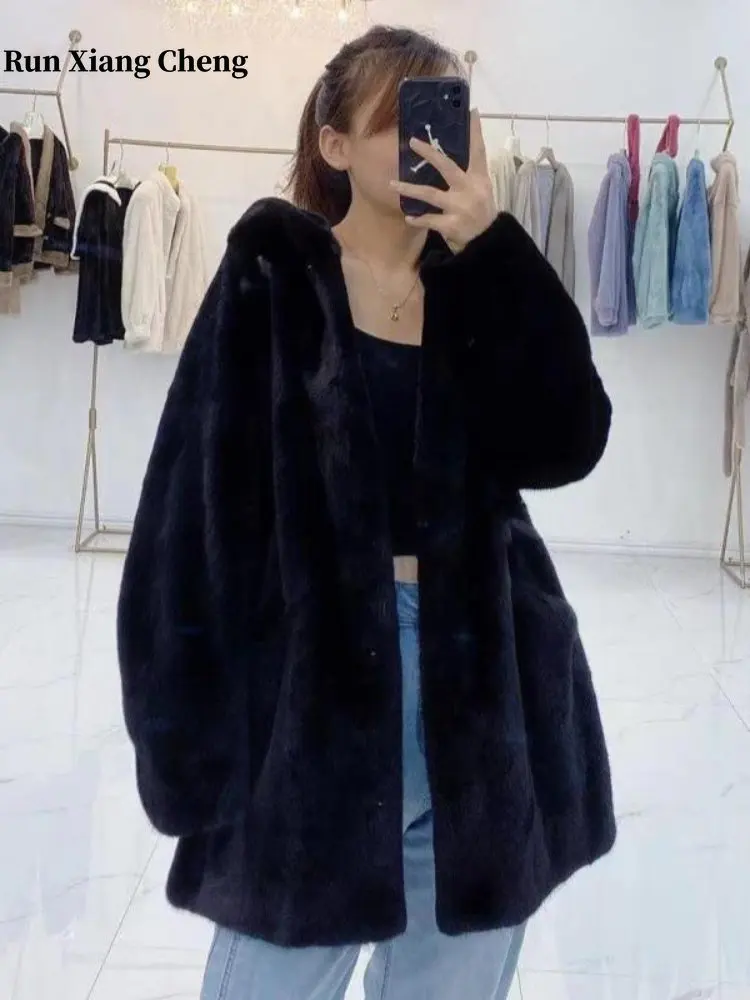 Women&’s Clothing Fur In Autumn and Winter of 2023 New Free Shipping High Imitation Velvet Mink Coat Hooded Imitation Mink Top