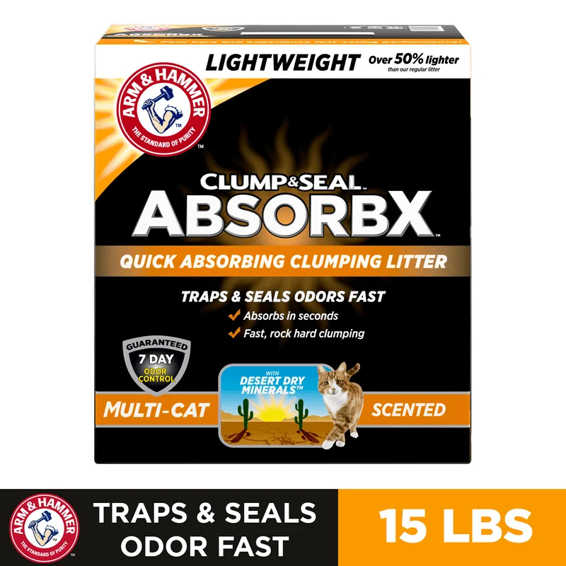 Arm  Hammer Clump  Seal AbsorbX Clumping Cat Litter, MultiCat Scented 15lb
