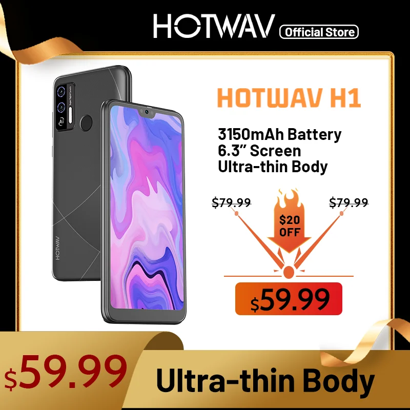 Hotwav H1 Smartphone 3150mAh Battery 6.26'' HD Screen Ultra Thin 2GB RAM 16GB ROM Mobile Phone 8MP Rear Camera Cellphone 2022