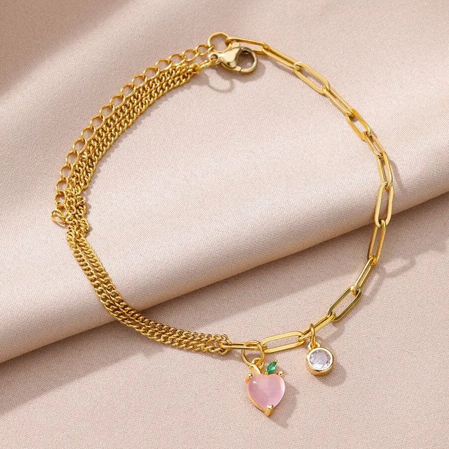 

Pink Heart Opal Charm Anklets for Women Stainless Steel Leg Chain Ankle Bracelet Female 2023 Summer Beach Accessories Jewelry