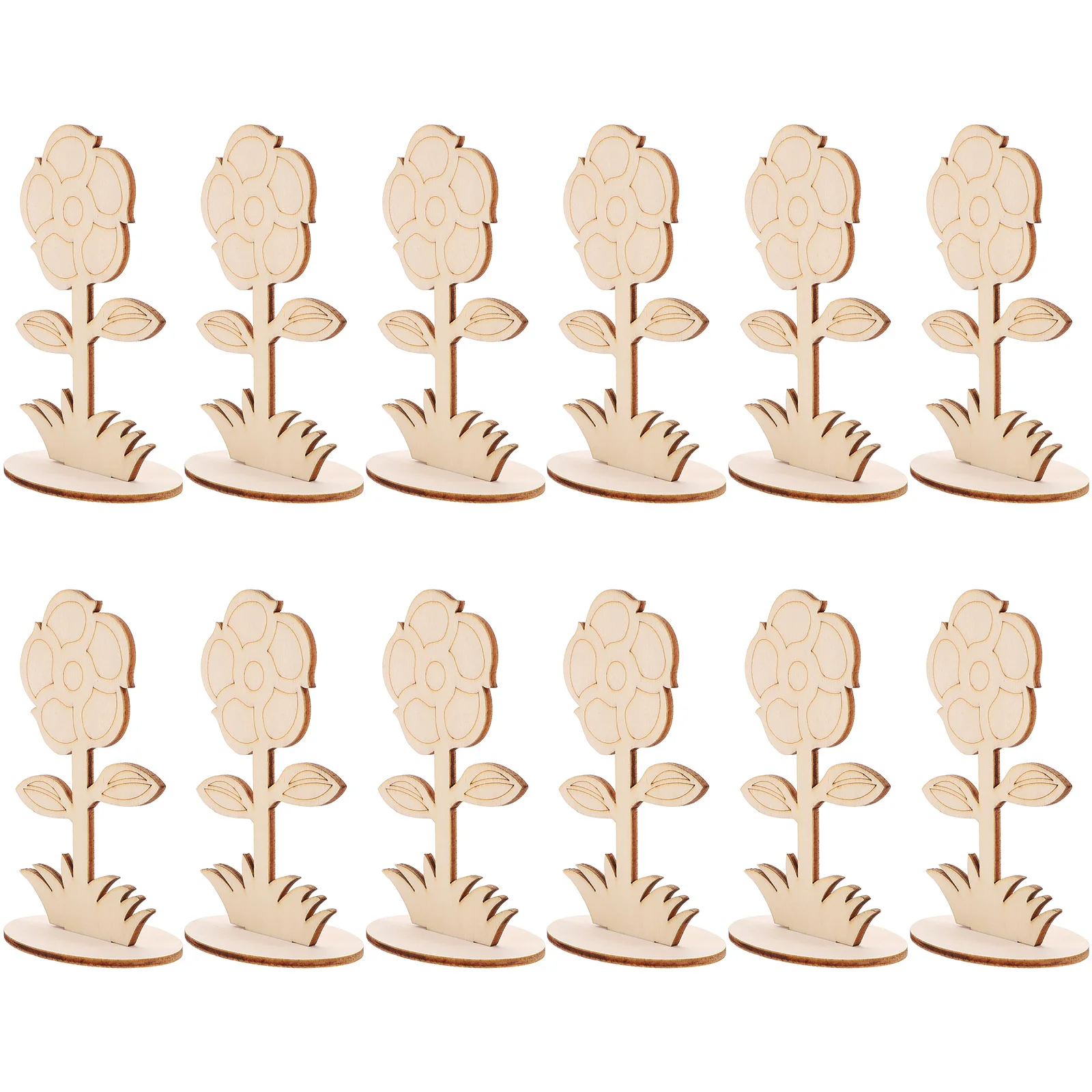 

12 Pcs Wooden Flowers Stems Blank Crafts Kid Toys Unfinished Cutouts Your Own Ornaments