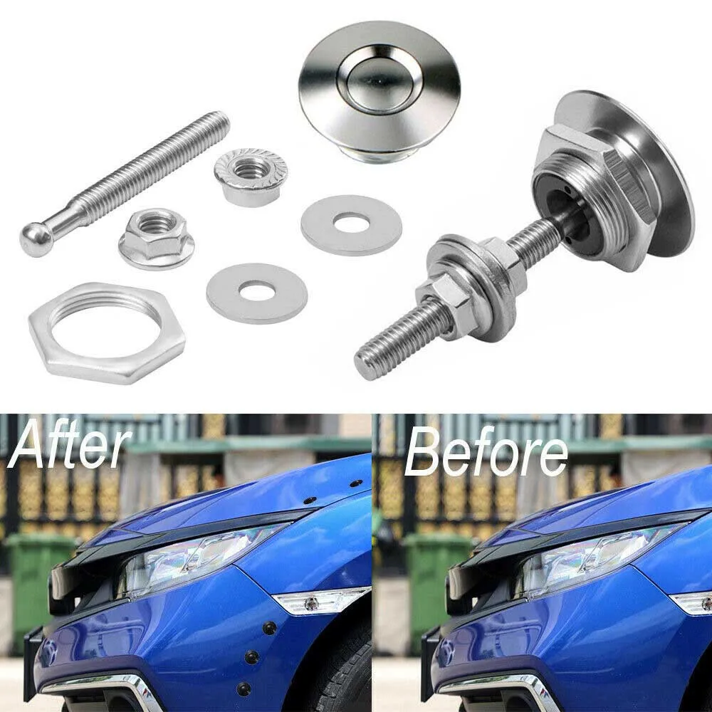 

Car Bumper Push Button Quick Release Hood Pin Latch Clip Silver Brand New