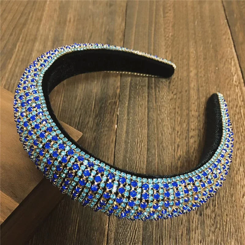 

Ins Fashion Women Headband Full Crystal Headbands Sparkly Padded Rhinestones Hairbands Blue Headdress Hair Accessori