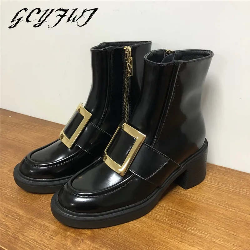 

Fashion New Shoes Women Boots 2022 Spring Autumn All-match Comfort Boots Women High Quality Patent Leather Chunky Heels Shoes