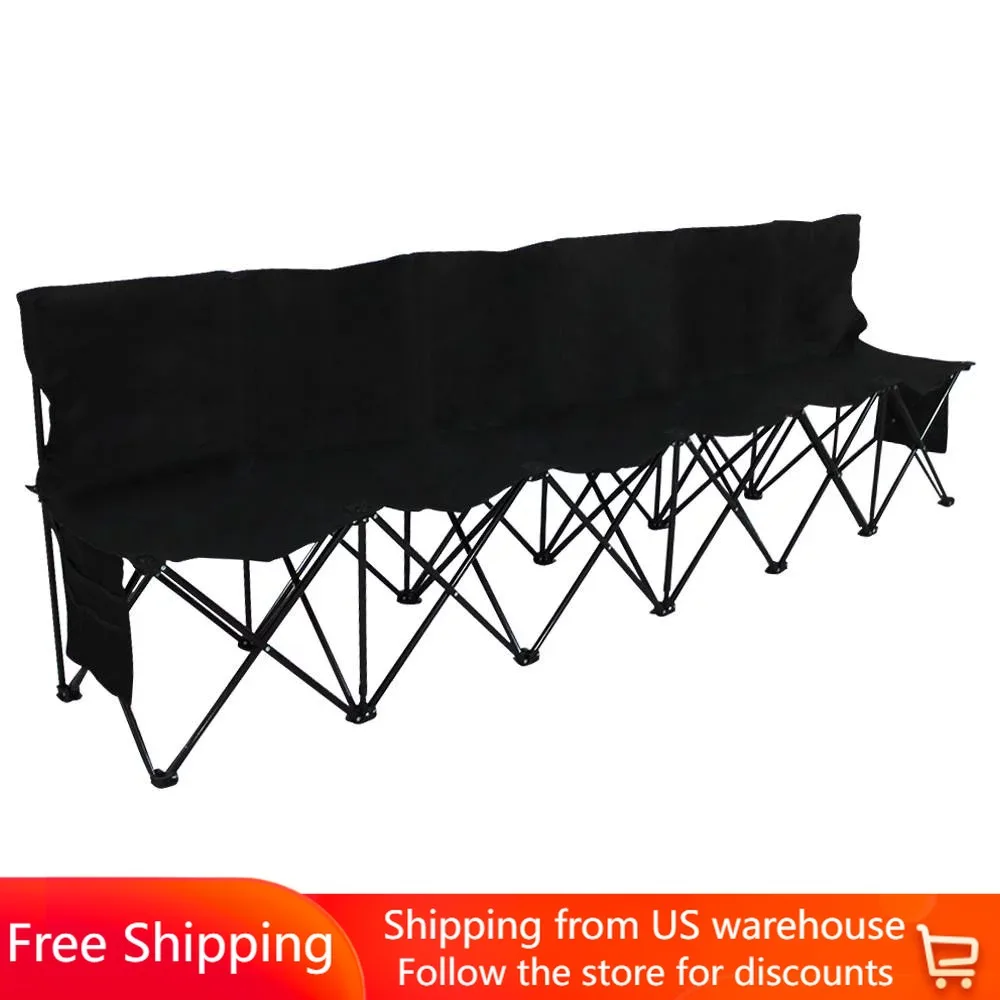 

6-seater Portable Folding Bench Sports Camping Black Foldable Chair Chairs Stool Furnishings Hiking Entertainment