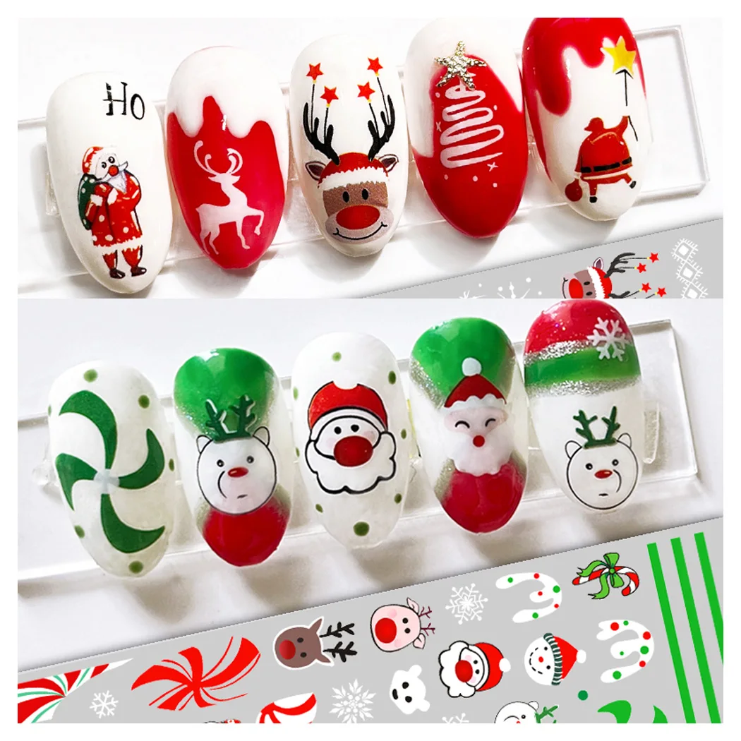 

10 шт. рождественские наклейки для дизайна ногтей Санта-Клаус украшения для ногтей наклейки Лось 3D Самоклеящиеся Слайдеры для дизайна ногтей
