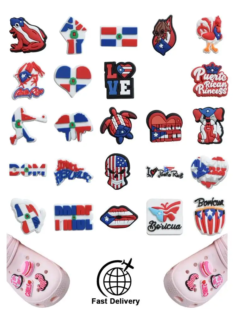 

1Pcs PVC USA for Crocs Charms DIY Badge Women Sandals Buckle Kids Pins Decoration Jeans Shoe Ornaments Party Favors Wholesale