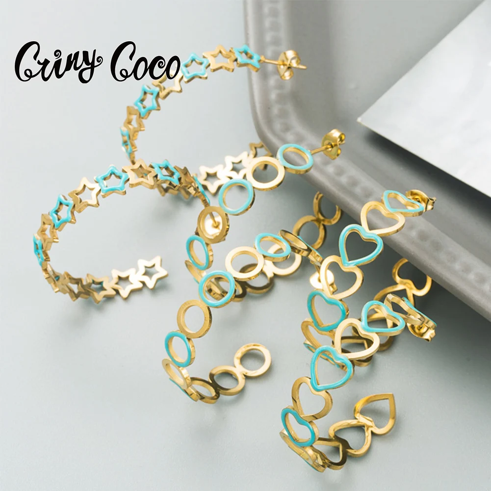 

Cring Coco Hoops Earrings Stainless Steel Star Heart Hoop Earring 2022 New Designer Fashion Earing for Women Girls Party Jewelry
