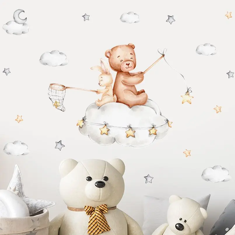 

Caroon Cute Bear Bunny Star Wall Sticker Nursery Vinyl DIY Wallpapers Art Wall Decals Mural Kids Room Gilrs Room Home Decor