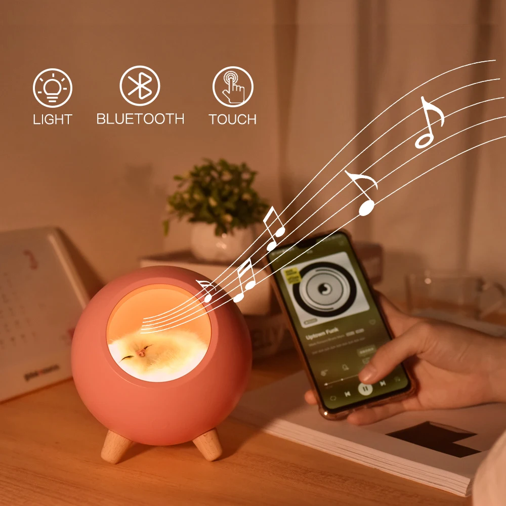 Touch Sensor Led Night Light Cute Cat Bluetooth Speaker Music Night Lamp Desk Table  Girl Gift Room  Lampada USB Rechargeable