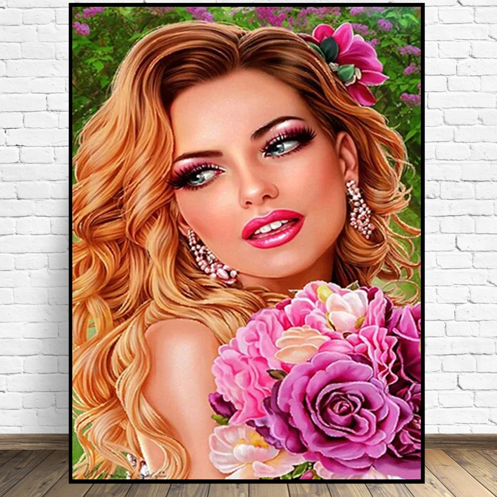 

Women's Flower DIY 5D Diamond Painting Full Drill Square Round Embroidery Mosaic Art Picture Of Rhinestones Home Decor Gifts