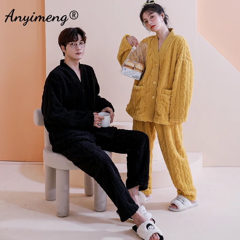Парный зимний теплый пижамный комплект модные повседневные толстые пижамные