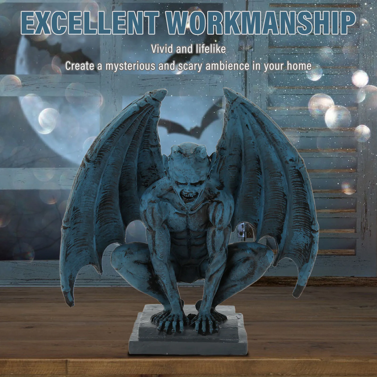 Синяя Смола Gargoyle Реалистичная Готическая Декоративная скульптура для дома сада