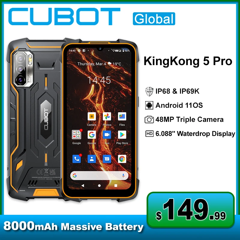 

Cubot KingKong 5 Pro Rugged Phone 6.088" IP68 8000mAh Battery 48MP Triple Camera NFC Smartphone Android 11 OS 4GB+64GB Cellphone