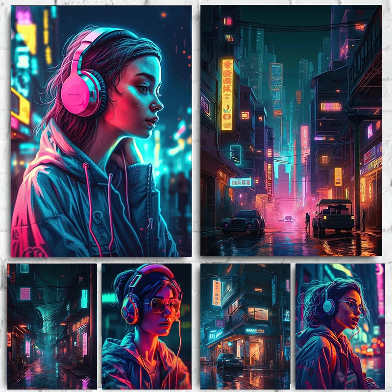 Неоновый плакат для девушек современная технология печать на холсте настенное