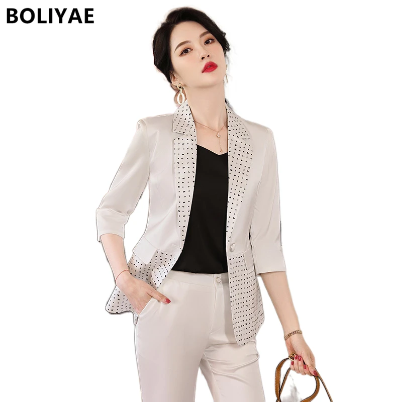 Women Blazer And Guard Pants Sets Two Pieces OL Solid Color Office Lady Jacket Formal Suit Pleated Trousers Spring Autumn Summer