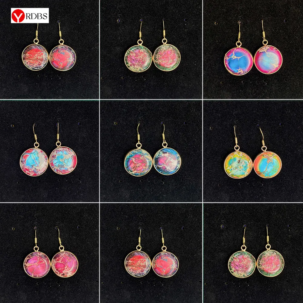 

Fashion Natural Stone Round 21mm Earrings Metal Bundle Charm Jewelry Dangle Earrings Pendant for Women Accessories 2pcs