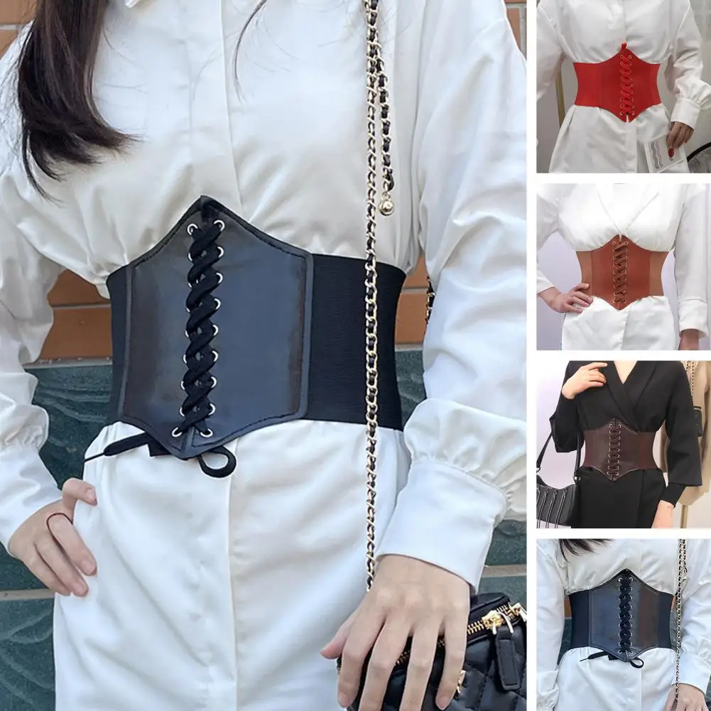 

Fashion Wide Corset Belts Faux Leather Slimming Shaping Girdle Belt Women Elastic Tight High Waist Versatile for Daily Bustier
