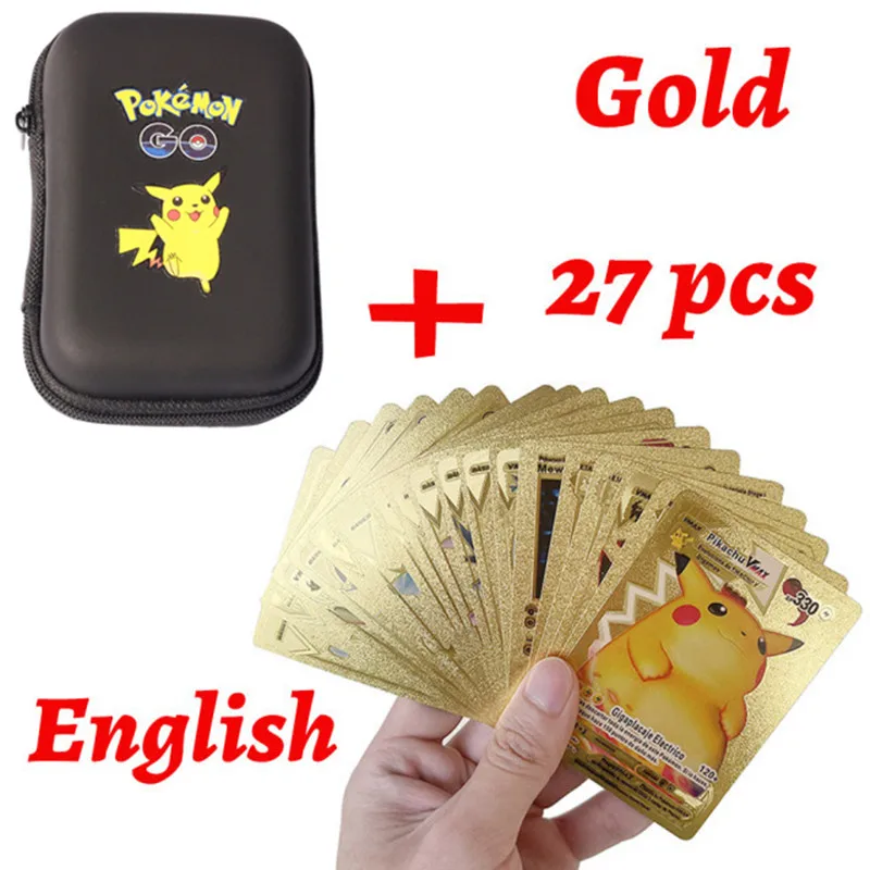 

Pokemon Cards VMAX MEGA GX Metal Gold Black Spanish Album Box Trading Storage Bag Collection Holds Game Card Shining Kids Toys