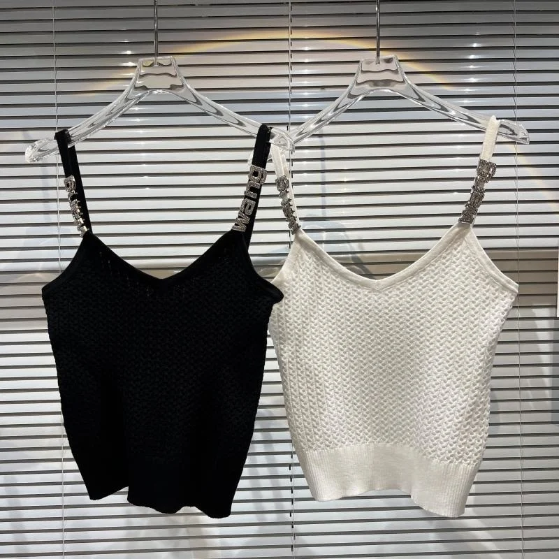 

BORVEMAYS Knitting White Vest 2023 Summer New Fashion Trend V Neck Sleeveless Solid Color Sim Tank Tops Women
