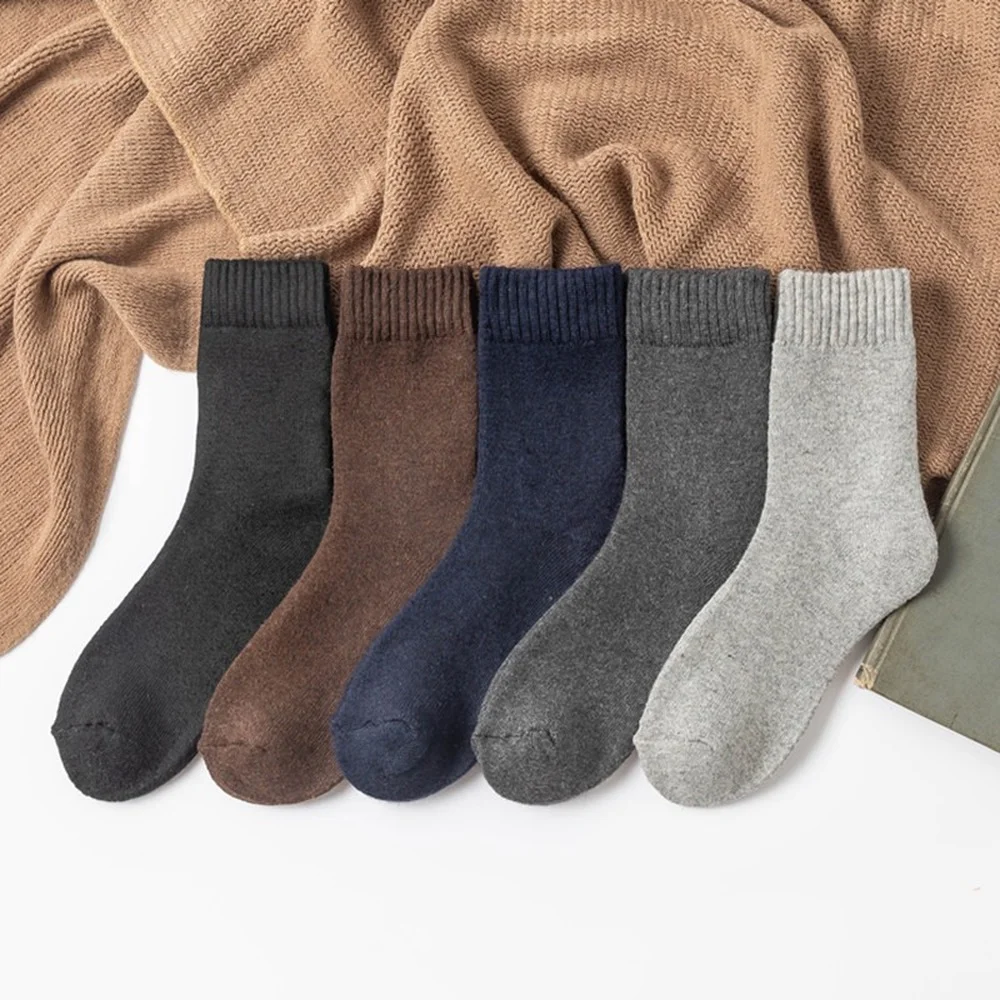 

Носки мужские махровые удлиненные, тёплые повседневные носки из кроличьей шерсти, чёрные Белые Серые, 5 пар, Осень-зима 2022