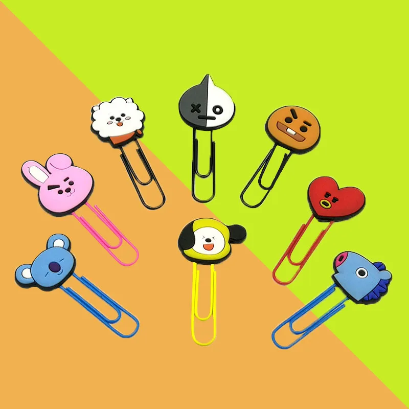 10PCS Line Friends Bt21 Anime Hobby Tata ChimmyCooky Book Paper Clip Creative Pvc Soft Rubber Bookmark Holder Student Stationery