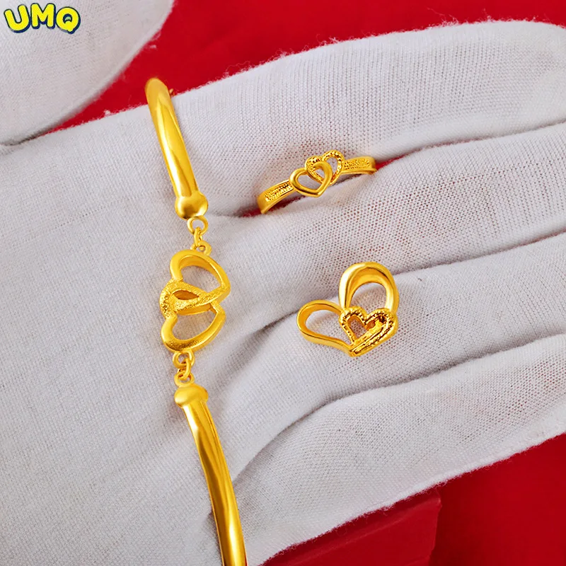 

Женский ювелирный комплект из браслета и кольца, под золото 24 к