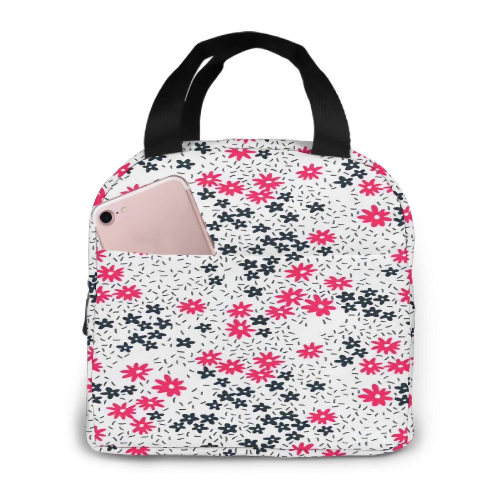 

Pretty Flowers On White BackgroundLunch Bags for Women,Leakproof Insulated Floral Lunch Box with Adjustable Shoulder Strap