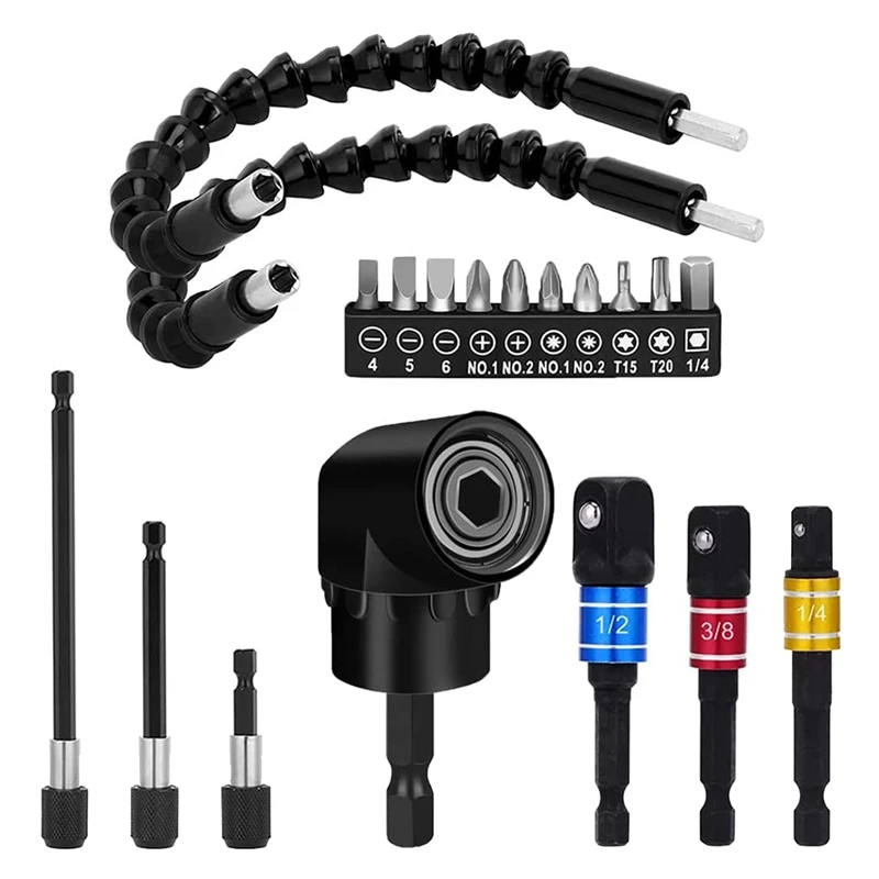 

1 Set Drill Extension Kit 3 Pieces Drill Holder Extension Hex Shank 105 ° Right Angle Drill Accessory