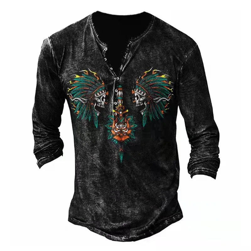 Мужская Винтажная футболка на пуговицах Повседневная Свободная с длинным