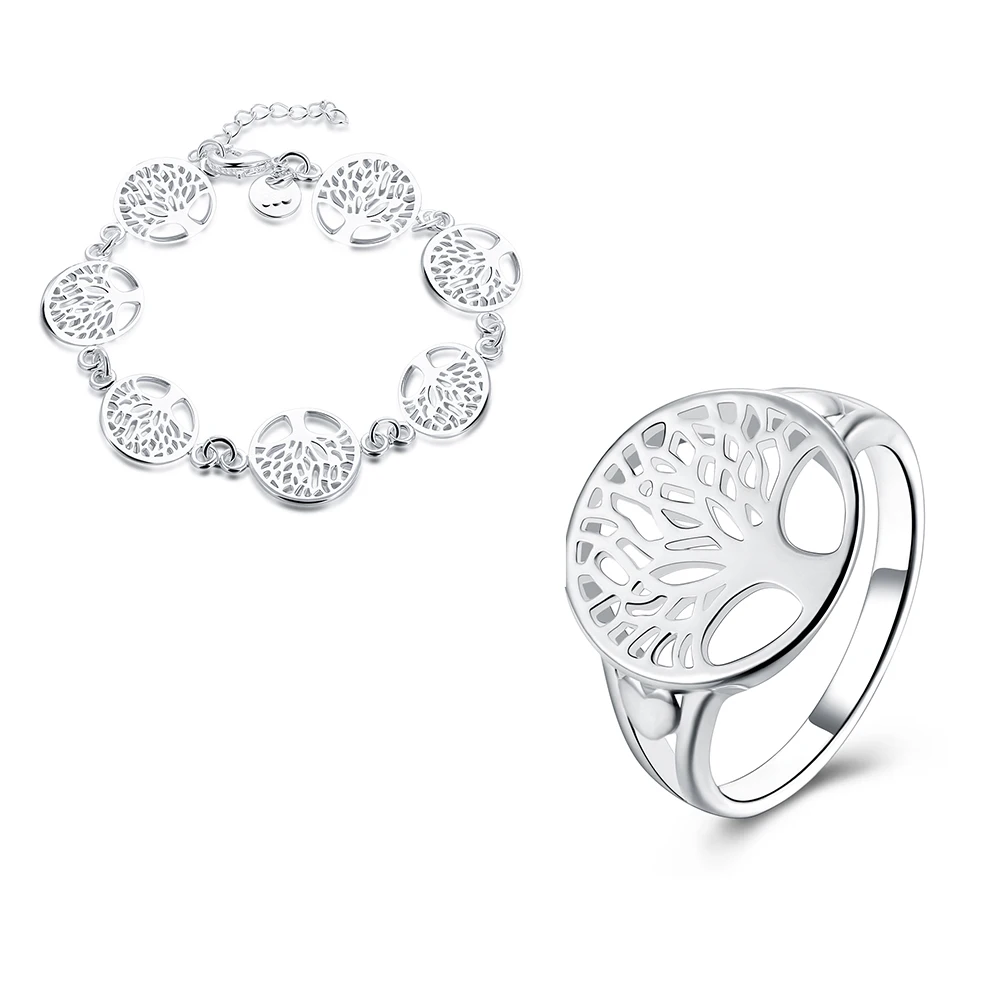 

Ювелирные изделия из серебра 925 пробы с изображением дерева жизни, наборы свадебных украшений, модные наборы колец и браслетов, 2020 тотем, под...