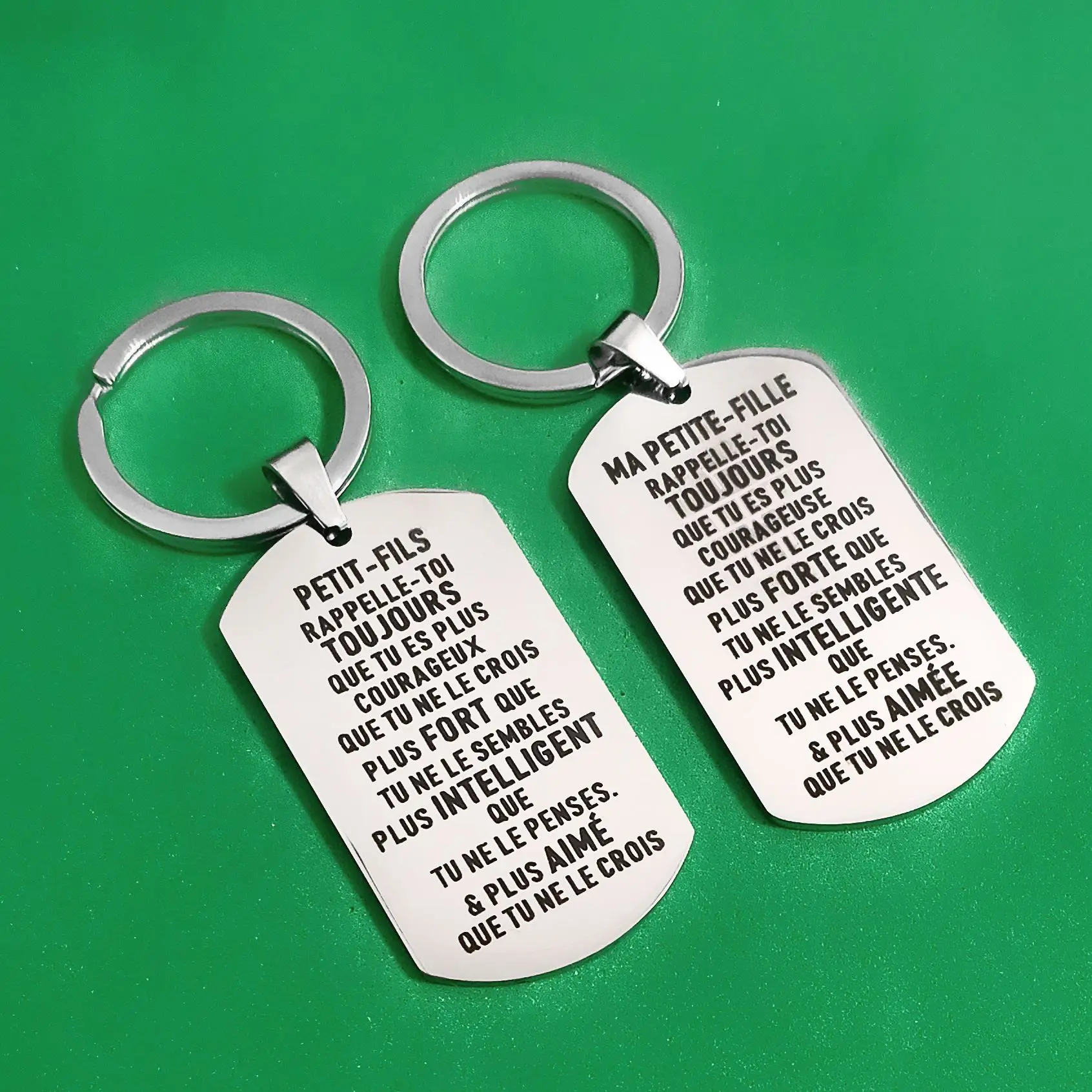 

Military Tags Carabiner for Keys Birthday PETIT-FILS MA PETITE-FILLE Keyring Creative Gifts Stainless Steel Ornaments Wedding