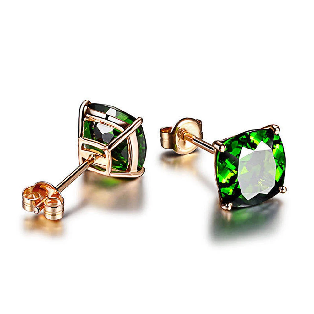 

New Simple Stylish Square Green Stone Stud Earrings for Women Romantic Rose Gold Color Noble Female Party Accessories Jewelry