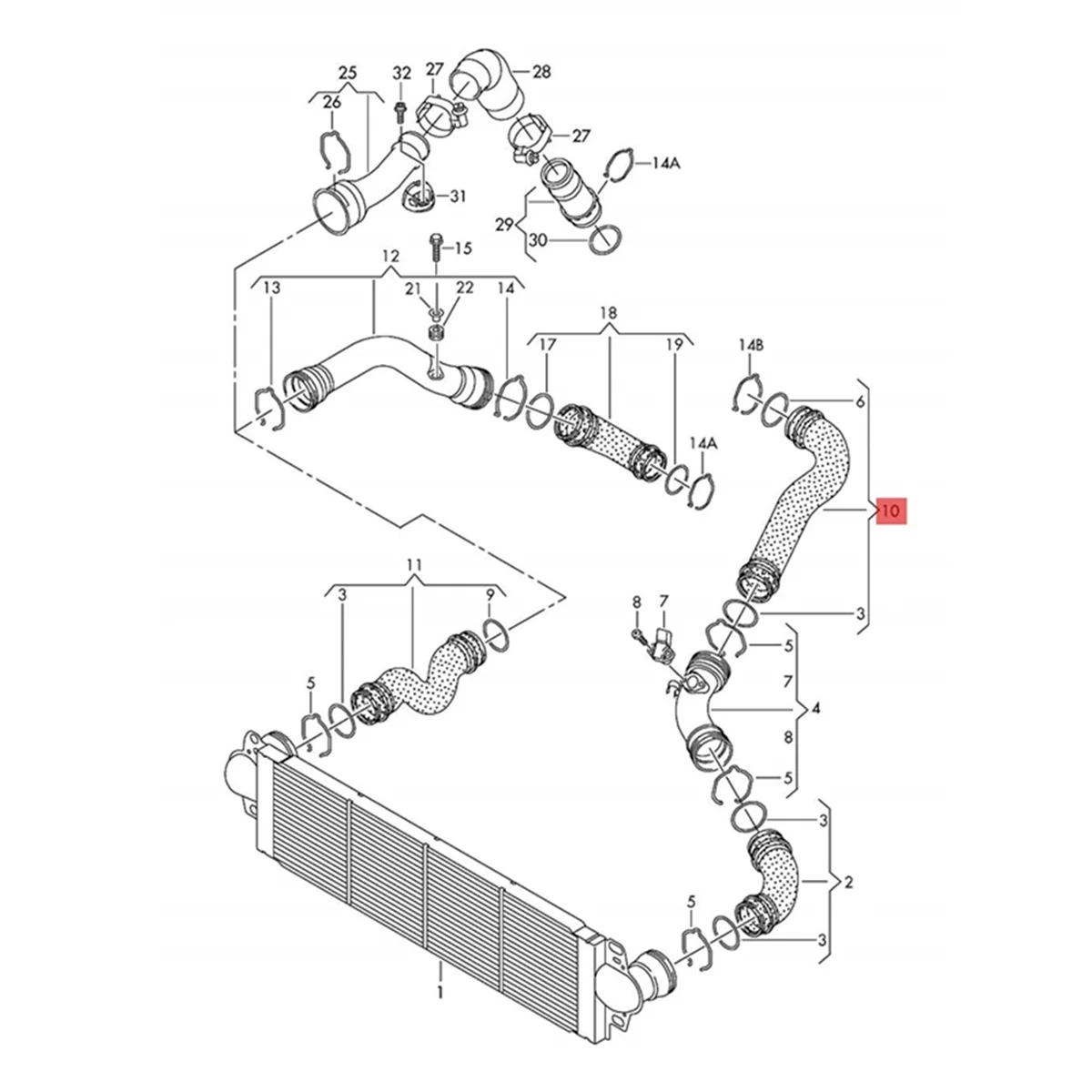 Усилительная труба интеркулера двигателя турбо-шланг охлаждающей жидкости для VW