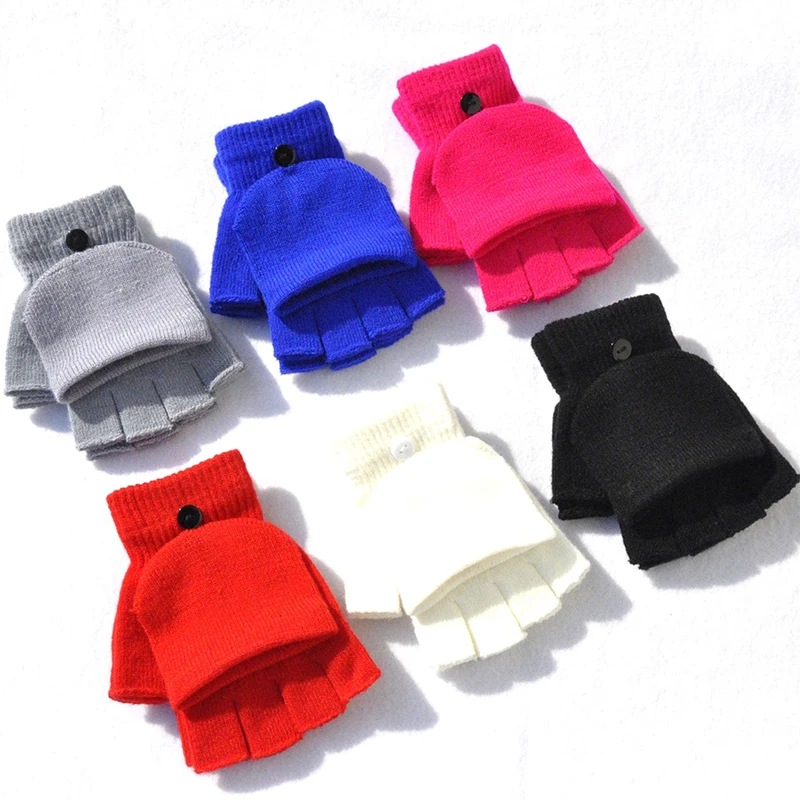 

Winter Knitted Black Warm Gloves Fingerless Flip Gloves Comfortable Wool Glove Touchscreen Women Exposed Finger Mittens Gloves