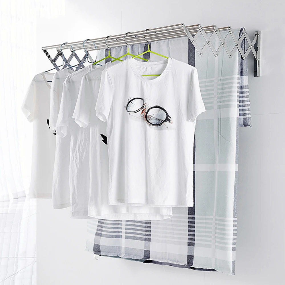 

40cm/50cm Adjustable Clothes Rack Wall Mounted Stainless Steel Hangers For Clothes Space Saver Collapsible Clothes Drying Rack