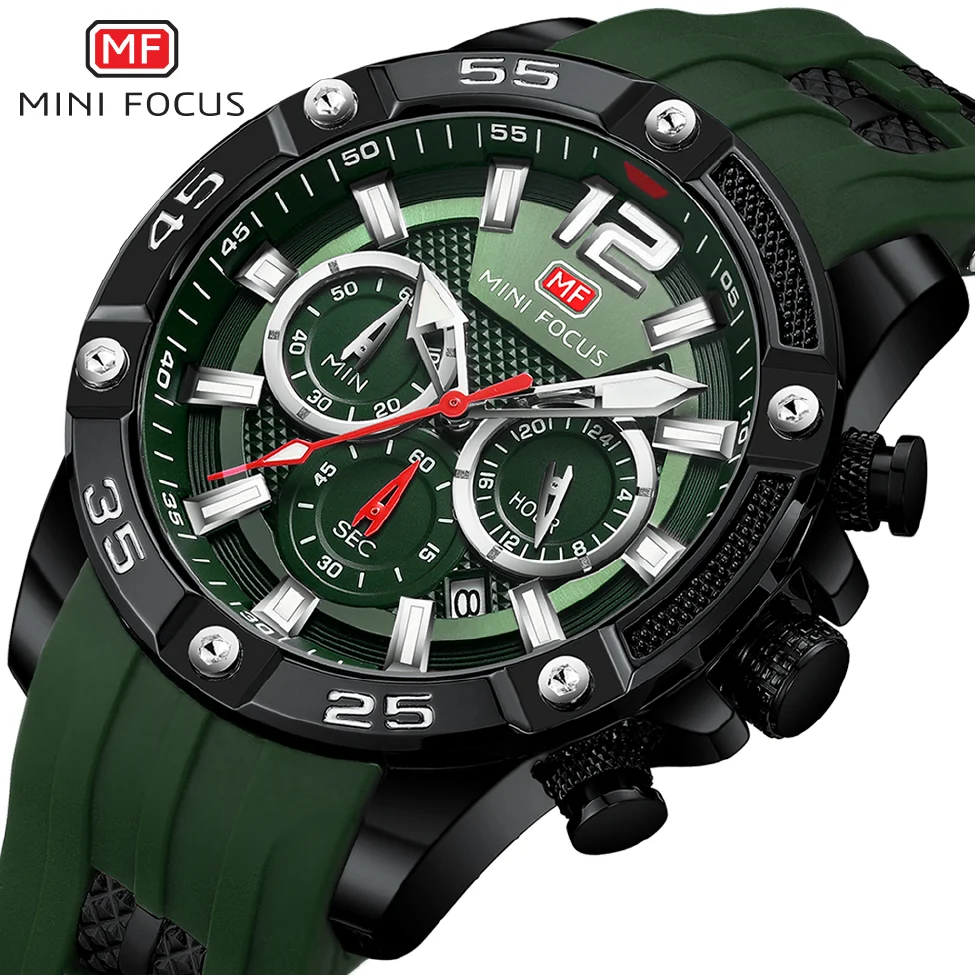 

MINI FOCUS Men Sport Watch Chronograph Silicone Straps Quartz Army Military Men's Date Watches Male Clock Hour Relogio Masculino