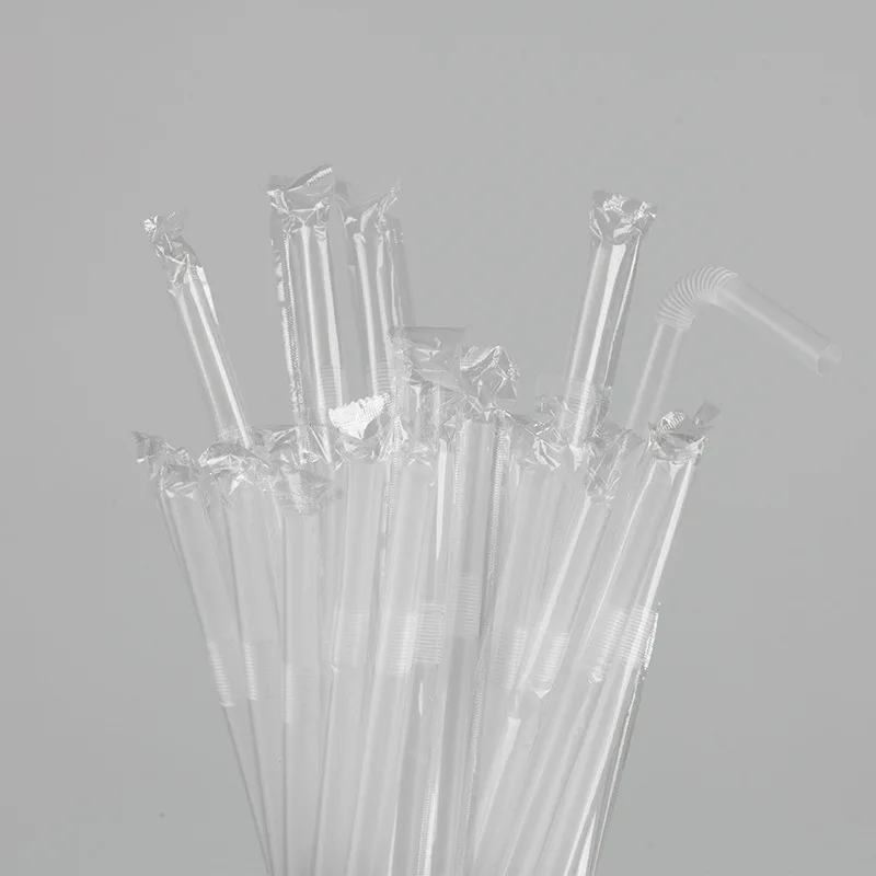 

Disposable Single Packaging Plastic Elbow Straw Flat Pearl Milk Tea Transparent Straw Thickened S1176