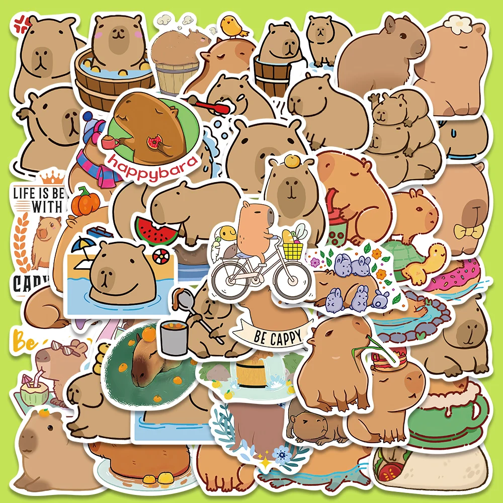 

10/50pcs Cute Cartoon Animals Capybara Vinyl Stickers Kids Toy Waterproof Graffiti For Luggage Guitar Phone Laptop Decals