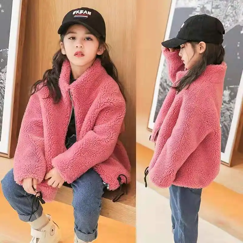 

Winter Coats 2022 Girls Clothing Jackets Parka Clothes Medium Long Coat Windbreaker Plaid Thicken Lamb Children Woolen Coats