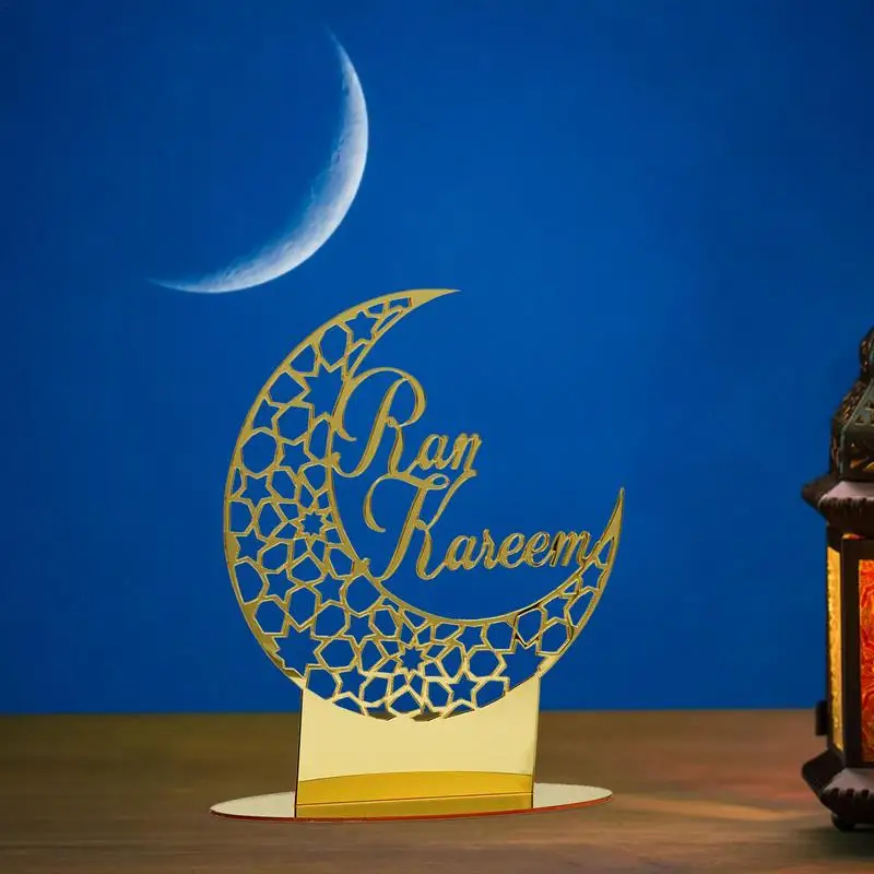 

Moon Eid Golden Acrylic Ornament Table Decoration For Home Islamic Party Decor Hollow Out Acrylic Table Ornament Eid Home Decor