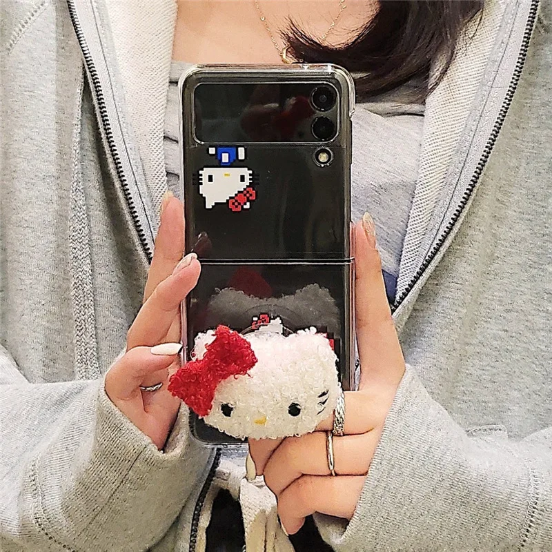 cute kitty phone stand transparent case for samsung galaxy z flip 3 5g hard pc back cover for zflip3 case protective shell free global shipping