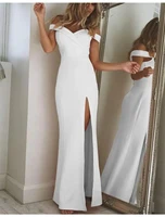 mermaid trumpet bridesmaid dress off shoulder sleeveless sexy floor length stretch fabric with split front 2022
