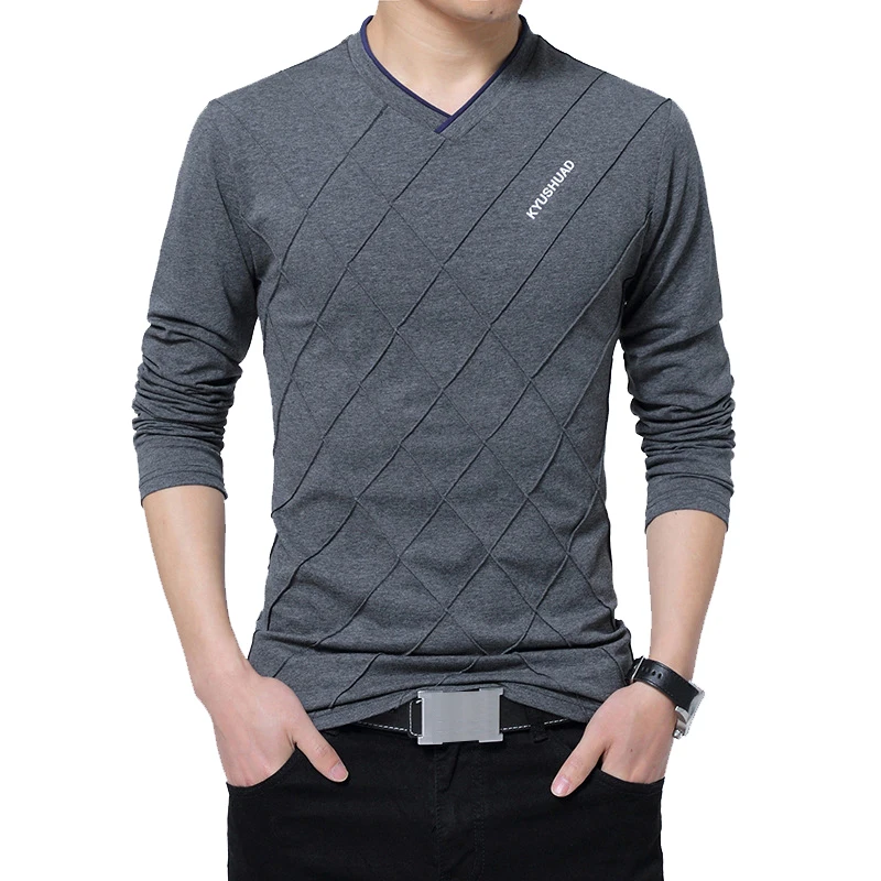 

2022 Fashion Men T-shirt Slim Fit Custom T-shirt Crease Design Long Stylish Luxury V Neck Fitness T-shirt Tee Shirt Homme