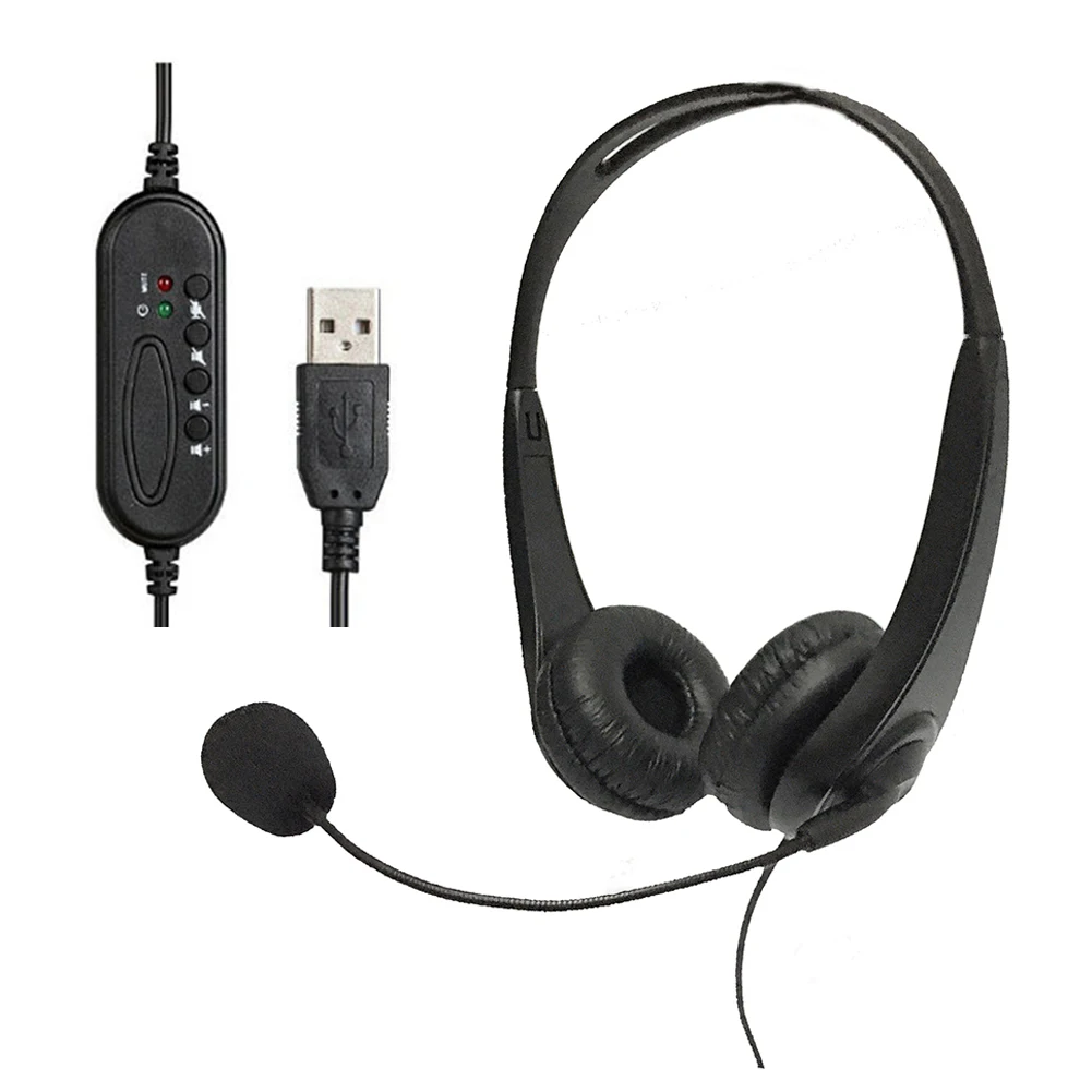 

2M USB Wired Headphone Over-Ear Line Control Headset for Online Teaching Learning Conference Noise Reduction Headsets with Mic