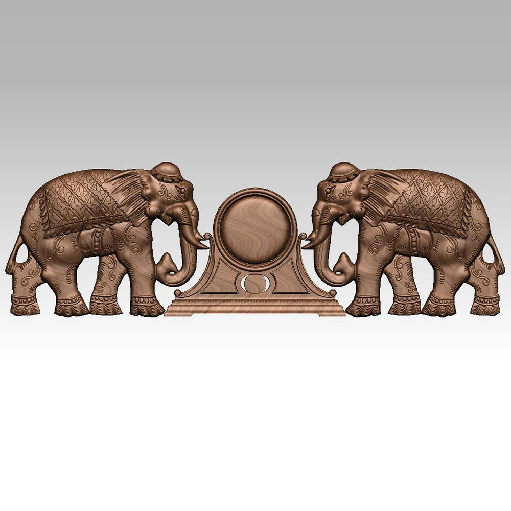 

3D Model STL File Wall Clock Model Two Elephants Pattern Relief for CNC Router Engraving Support ZBrush Artcam Aspire Cut3d
