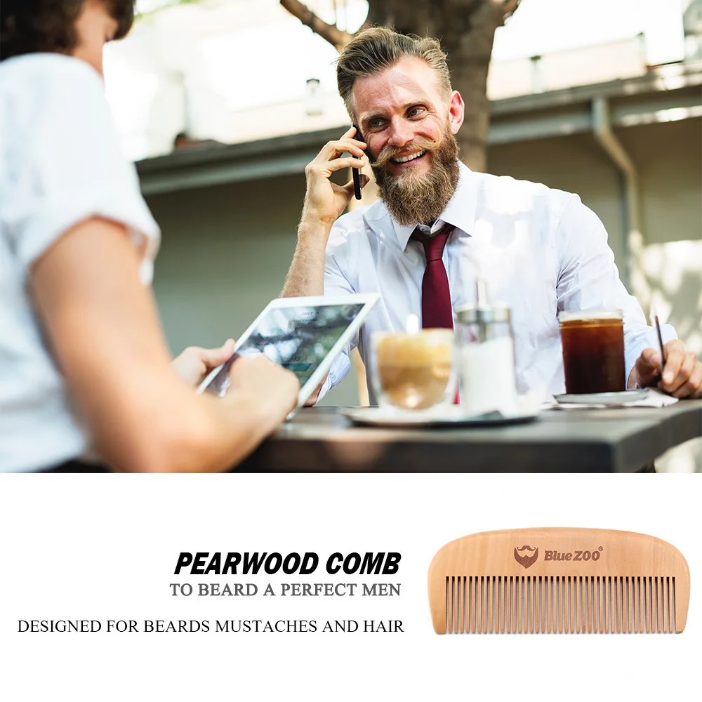 

1pc Blue Zoo Pocket Comb Natural Pear Wood Small Comb Anti-static Beard Head Massage Hair Comb Brush for Travel Easy To Carry