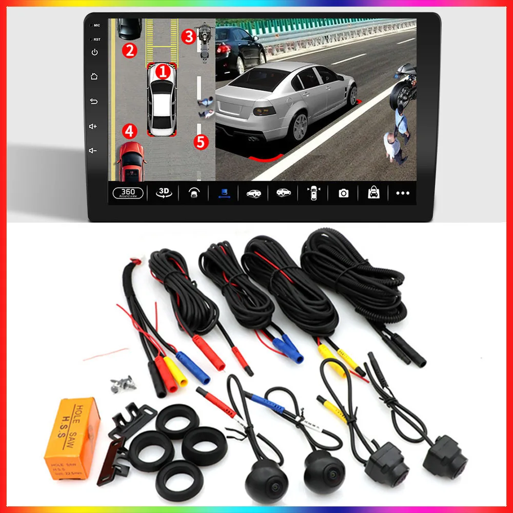 Car 360° Panoramic Camera 1080P AHD Front /Rear /Left /Right Rear View Cameras System for Android Auto Radio Night Vision