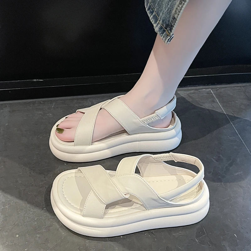 

2023 Sandals Open Toe Espadrilles Platform Clogs With Heel Med Cross Ladies Shoes Summer Womens Wedges Suit Female Beige Soft Al